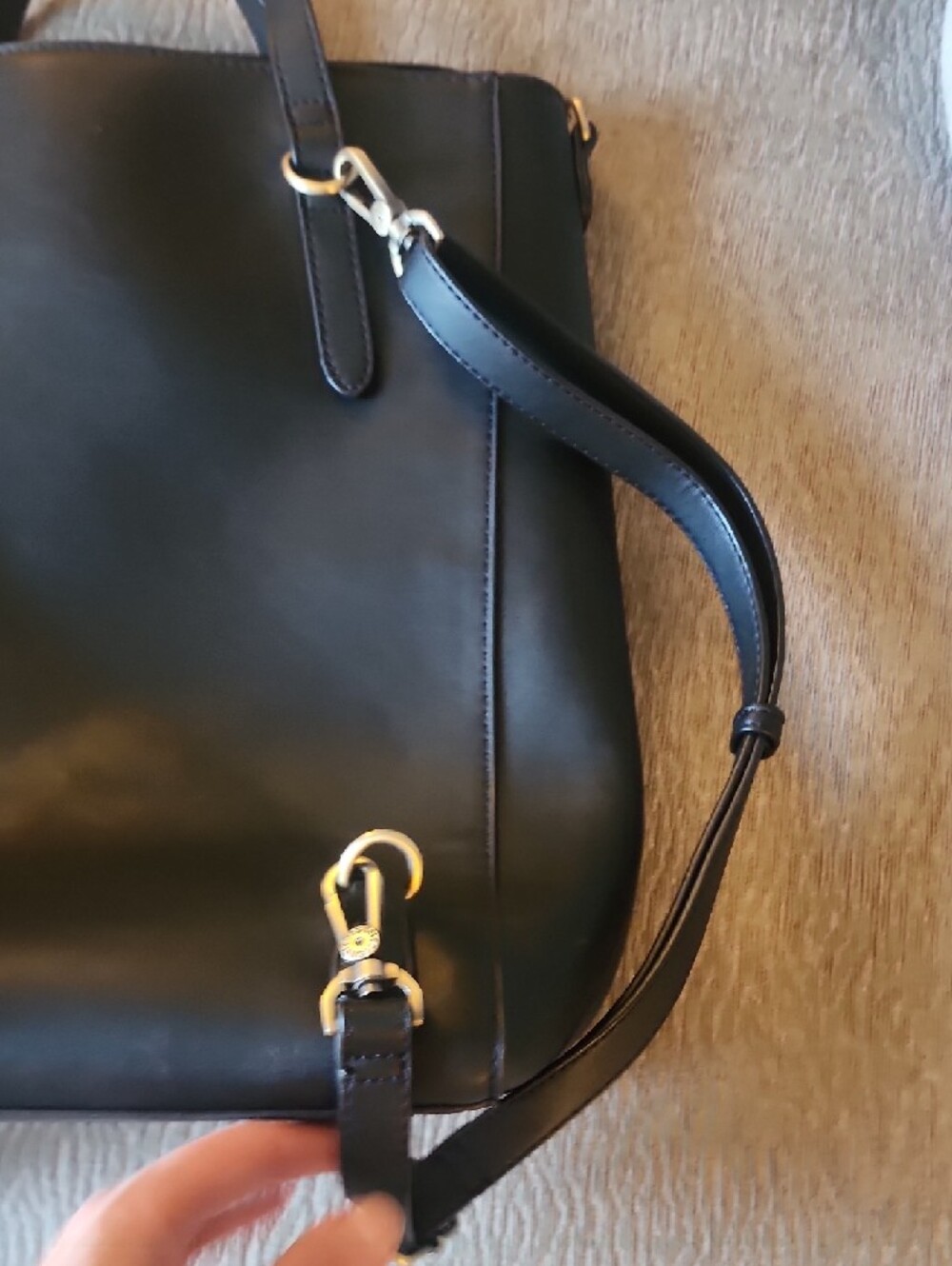 Black Faux Leather Laptop Tote with Front Pocket - Picture 13 of 16